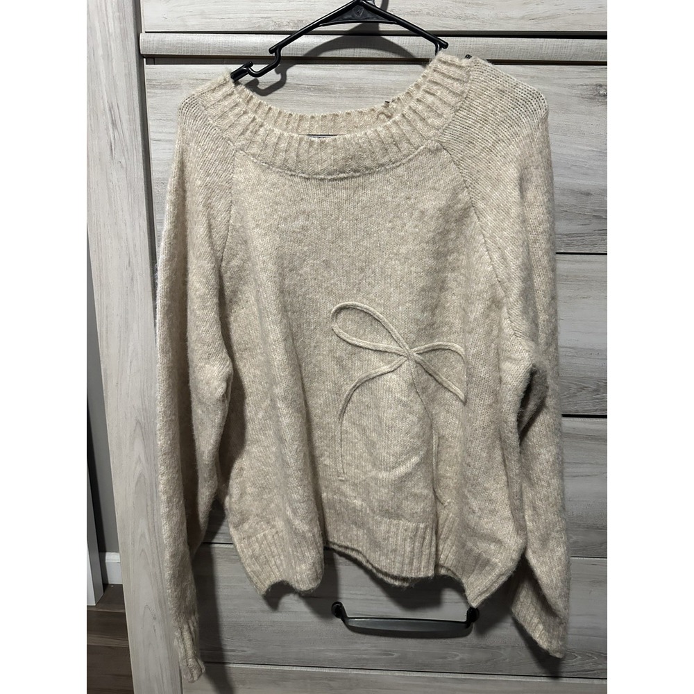 Terra & Sky Women's Tan Sweater with Bow On Front Size 1x New without Tags Soft